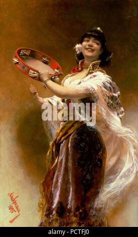 Alois Hans Schram (1864-1919) - ragazza gitana con un tamburello. Foto Stock