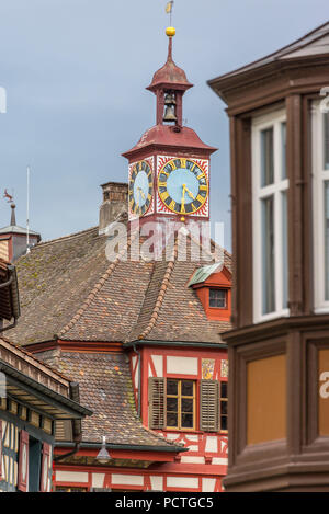 Torre dell'orologio sul municipio a piazza Municipio, Stein am Rhein, canton Sciaffusa, Svizzera Foto Stock