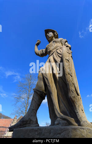 Statuetta di pietra nel giardino del convento, Monastero, Bronnbach Wertheim, Taubertal, Tauberfranken, Main-Tauber-distretto, Baden-Württemberg, Germania Foto Stock