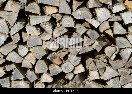 Legna da ardere impilata, Reicholzheim, Wertheim, Taubertal, Tauberfranken, Main-Tauber-distretto, Baden-Württemberg, Germania Foto Stock