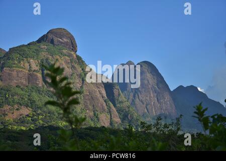 'Viste rinfrescanti di Agasthyarkoodam Riserva della Biosfera" - Vista delle colline Agasthya in serata. Foto Stock