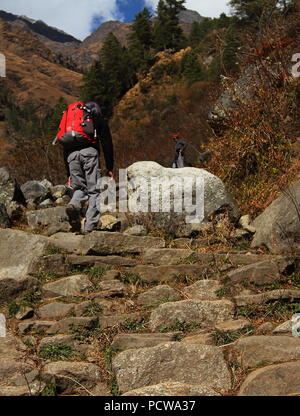 Il campeggio e il Trekking in Himalaya maggiore - har ki dun Foto Stock