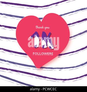 0K seguaci grazie post con forma di cuore e una trama sfondo. 1000 gli abbonati celebrazione banner. Biglietto di auguri per le reti sociali. Vettore Illustrazione Vettoriale