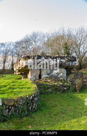 Tinkinswood camera sepolcrale lungo chambered cairn. Galles del Sud, Regno Unito. Foto Stock