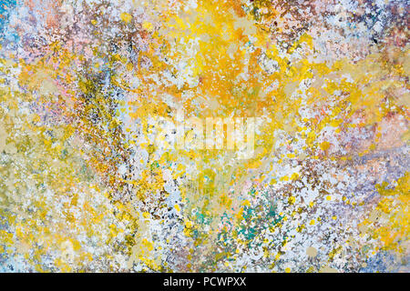 Opere d'arte astratte. Colore giallo spruzzi. Foto Stock
