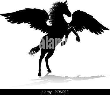 Silhouette di Pegasus mitologico cavallo alato Illustrazione Vettoriale