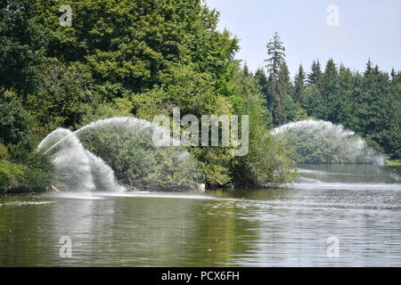 Roetlen bei Ellwangen, 4 agosto 2018. (Jagst): THW pompe iniettare acqua nel serbatoio Roetlen. Quando le temperature rimangono caldi, molti laghi sono minacciate dalla mortalità dei pesci. (Sul dpa 'l'ossigeno si esaurisce - calore fa sì che i pesci morti in serbatoi" del 04.08.2018) Foto: Jan-Philipp Strobel/dpa Credito: dpa picture alliance/Alamy Live News Foto Stock