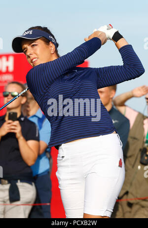 Lytham St Annes, Regno Unito, 4 agosto 2018. 4 agosto 2018, Royal Lytham &AMP; St Annes Golf Club, Lytham St Annes, Inghilterra; Ricoh Womens British Open di Golf, 3° round; Georgia Hall (ITA) svolge la sua tee-shot sul diciottesimo foro Foto Stock