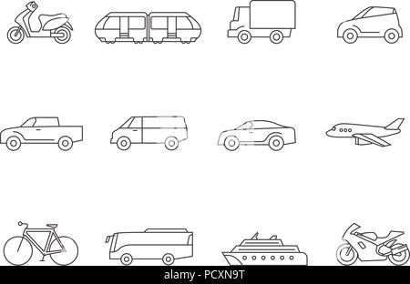 Delineare le icone - Trasporti Illustrazione Vettoriale