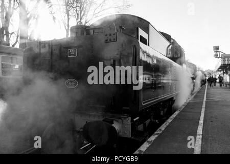 75014 Braveheart in piedi a Paignton stazione sul Dartmouth Steam Railway nel sole invernale Foto Stock