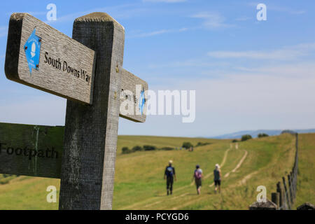 Un cartello sulla South Downs, un sentiero nazionale, alta sul South Downs a Ditchling Beacon, vicino a Brighton Foto Stock