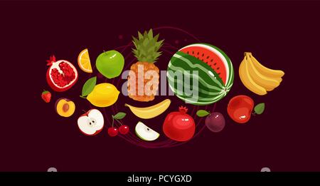 Frutti banner. Concetto Greengrocery. Illustrazione Vettoriale Illustrazione Vettoriale