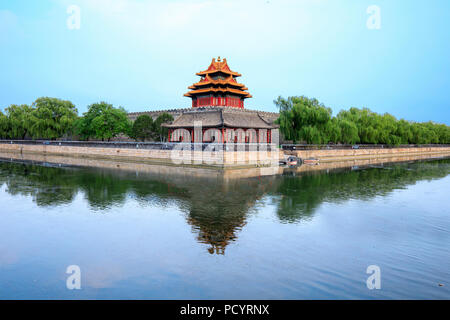 Il paesaggio del panorama vista della torre di guardia della Città Proibita di Pechino, Cina. Foto Stock