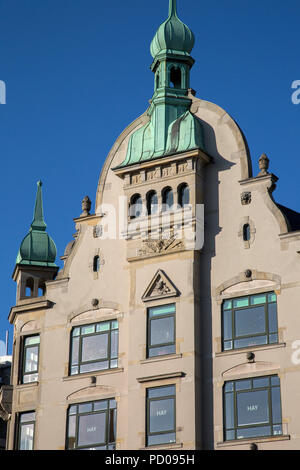 Piazza Amagertorv facciata con Cafe Norden; Copenaghen; Danimarca Foto Stock