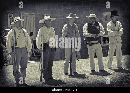 Pioneer edifici, abito e rievocazioni sono tutti i giorni a Salt Lake City, Utah's 'Questo è posto un monumento parco dello Stato". Lo stato dello Utah negli Stati Uniti Foto Stock