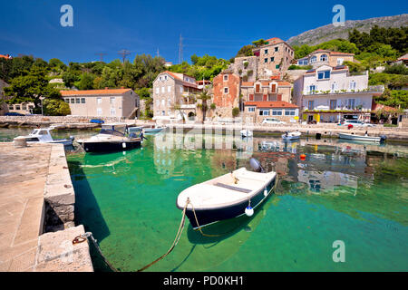 Villaggio idilliaco di Mlini nell arcipelago di Dubrovnik, vista, Dalmazia meridionale, regione della Croazia Foto Stock