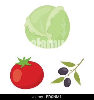 Diversi tipi di verdura cartoon icone nella raccolta di set per il design. Verdure e vitamine simbolo vettore illustrazione stock. Illustrazione Vettoriale