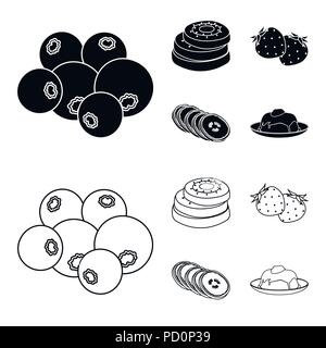 Frutta e altri prodotti alimentari. Cibo set di icone di raccolta in nero,Outline stile simbolo vettore illustrazione stock . Illustrazione Vettoriale