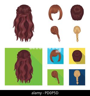 Kara, rosso treccia e altri tipi di acconciature. Torna acconciatura set di icone di raccolta in cartoon,stile piatto simbolo vettore illustrazione stock . Illustrazione Vettoriale