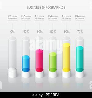 Abstract moderno 3D cilindrica ed infografico modello con sei fasi opzioni. Percentuale di aziende modello grafico. EPS vettoriali 10 Illustrazione Vettoriale