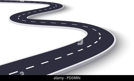 Strada di avvolgimento su un isolato bianco sullo sfondo. Tratto di strada percorso modello infografico. EPS vettoriali 10 Illustrazione Vettoriale