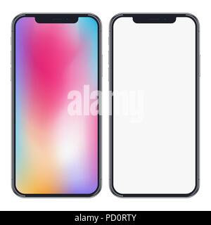 Telefono moderno mockup isolati su sfondo bianco. Alta dettagliata dello smartphone realistica e lo schermo a colori. EPS vettoriali 10 Illustrazione Vettoriale