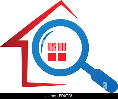 Real estate e alla lente di ingrandimento finder concetto del logo Illustrazione Vettoriale