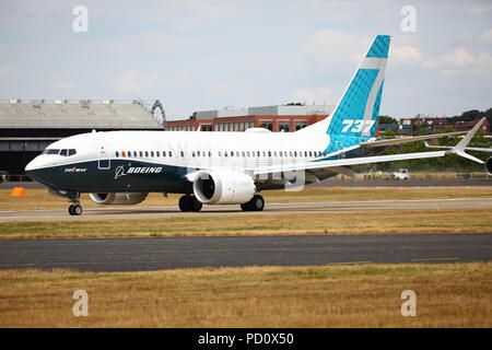 Boeing ha dimostrato la sua 737max a Farnborough Airshow internazionale 2018 Foto Stock