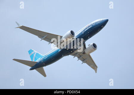 Boeing ha dimostrato la sua 737max a Farnborough Airshow internazionale 2018 Foto Stock