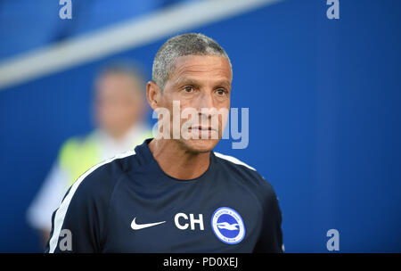 Brighton UK 3 agosto 2018 - il manager di Brighton Chris Hughton durante la partita di calcio pre-stagione amichevole tra Brighton e Hove Albion e Nantes all'American Express Community Stadium solo per uso editoriale Foto Stock