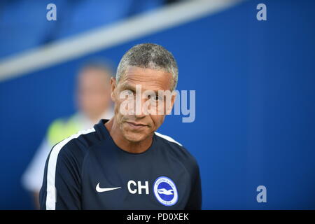 Brighton UK 3 agosto 2018 - il manager di Brighton Chris Hughton durante la partita di calcio pre-stagione amichevole tra Brighton e Hove Albion e Nantes all'American Express Community Stadium solo per uso editoriale Foto Stock