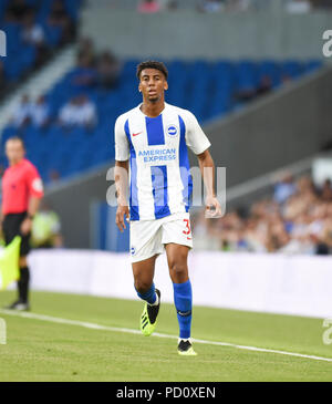 Brighton UK 3 agosto 2018 - Bernardo di Brighton durante la partita di calcio pre-stagione amichevole tra Brighton e Hove Albion e Nantes all'American Express Community Stadium - solo per uso editoriale Foto Stock