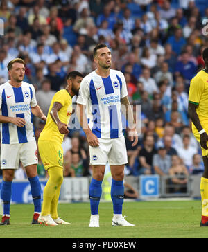 Brighton UK 3 agosto 2018 - Shane Duffy di Brighton durante la partita di calcio pre-stagione amichevole tra Brighton e Hove Albion e Nantes all'American Express Community Stadium - solo per uso editoriale Foto Stock