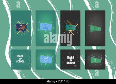 Si torna a scuola banner set. I modelli per la stagione carte di promozione e social media network. Istruzione copre. I modelli per la storia e il post con la decora Illustrazione Vettoriale