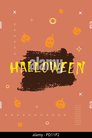 Halloween poster verticale con figure geometriche e forme di zucca decorazione. Happy Halloween biglietto di auguri. Modello per la progettazione di vacanza. Illustratio vettore Illustrazione Vettoriale