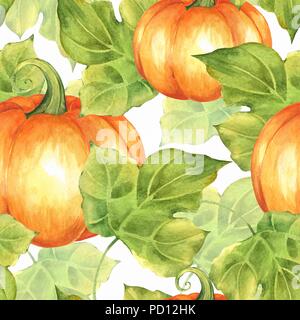 Arancione zucca. Modello senza giunture. Illustrazione ad acquerello Foto Stock