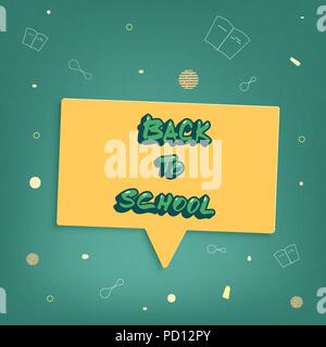 Si torna a scuola banner. Modello per la promozione carta. Istruzione il coperchio con il discorso bolla e decorazione. Illustrazione Vettoriale. Illustrazione Vettoriale