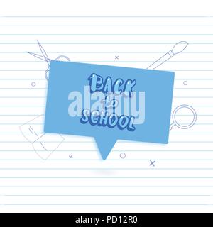 Si torna a scuola banner con discorso bolla e lo sfondo della carta. Modello per la stagione carte di promozione. Istruzione coperchio con decoro. Illustrati del vettore Illustrazione Vettoriale