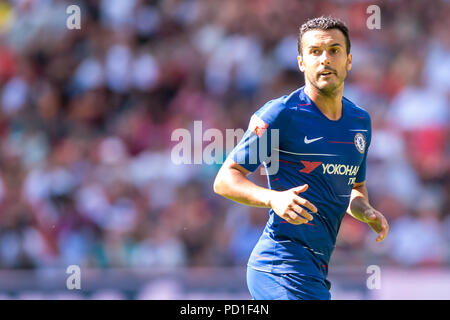 Londra, Regno Unito. 05 Ago, 2018. Pedro del Chelsea durante il 2018 fa scudo della Comunità match tra Chelsea e Manchester City allo Stadio di Wembley a Londra, Inghilterra il 5 agosto 2018. Credito: THX Immagini/Alamy Live News Foto Stock