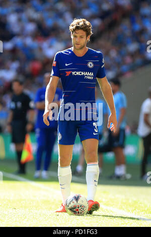 Lo stadio di Wembley, Londra, Regno Unito. 5 Ago, 2018. FA scudo della Comunità, Chelsea contro Manchester City; Marcos Alonso di Chelsea Credito: Azione Sport Plus/Alamy Live News Foto Stock