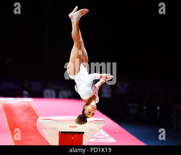 DEVILLARD colina (FRA) compete sulla volta in donne di Ginnastica Artistica apparecchiatura finali durante i Campionati Europei Glasgow 2018 al SSE Idro Domenica, 05 agosto 2018. GLASGOW Scozia . Credito: Taka G Wu Foto Stock