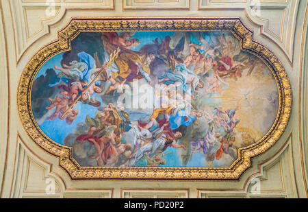 "Incoronazione di Santa Cecilia nel cielo di Sebastiano Conca, nel soffitto della chiesa di Santa Cecilia in Trastevere a Roma, Italia. Foto Stock