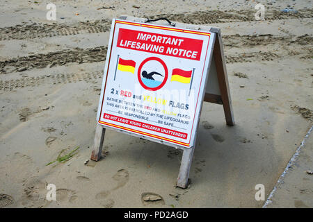 Un avviso scheda di consulenza sulla sicurezza di nuoto - Giovanni Gollop Foto Stock