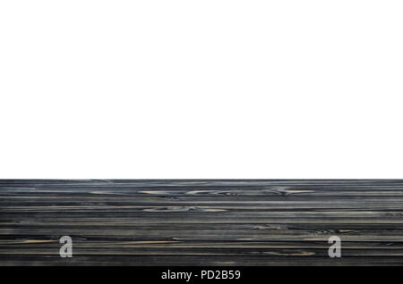 Legno nero ripiano o tavolino alto isolato su sfondo bianco. Bianco per il tuo layout Foto Stock