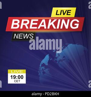 Sfondo blu scuro con mappa del mondo e raggi splendenti e ultime notizie Illustrazione Vettoriale