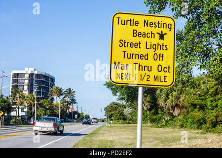 Boca Raton Florida, Palm Beach County, Highland Beach, Ocean Boulevard, Sea Turtle Conservation & Research Program, cartello, conservazione, tartaruga Nesting Beach, Foto Stock