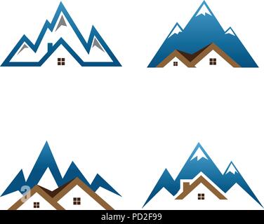 Immobili casa montagna logo vettore modello Illustrazione Vettoriale