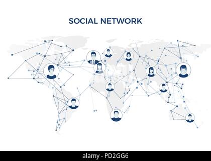 Social Media. Graphic global network connection. Rete sociale struttura sulla mappa del mondo. Illustrazione Vettoriale Illustrazione Vettoriale