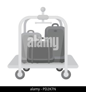 Carrello portabagagli icona in stile monocromatico isolati su sfondo bianco. Hotel simbolo illustrazione vettoriale. Illustrazione Vettoriale