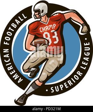 American Football logo o etichetta. Sport concept. Il Mascot illustrazione vettoriale Illustrazione Vettoriale